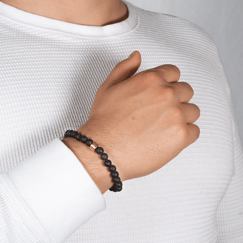 610 Element Core Beaded Bracelet – 14K Gold, Lava Stone, 6mm